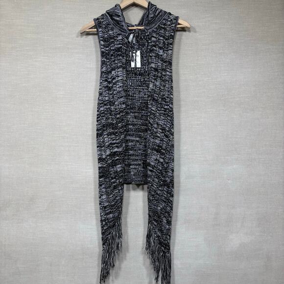 NWT Vanity Y2K Open Front Hooded Sweater Vest Size Medium Fringe Indie Retro - Picture 1 of 9